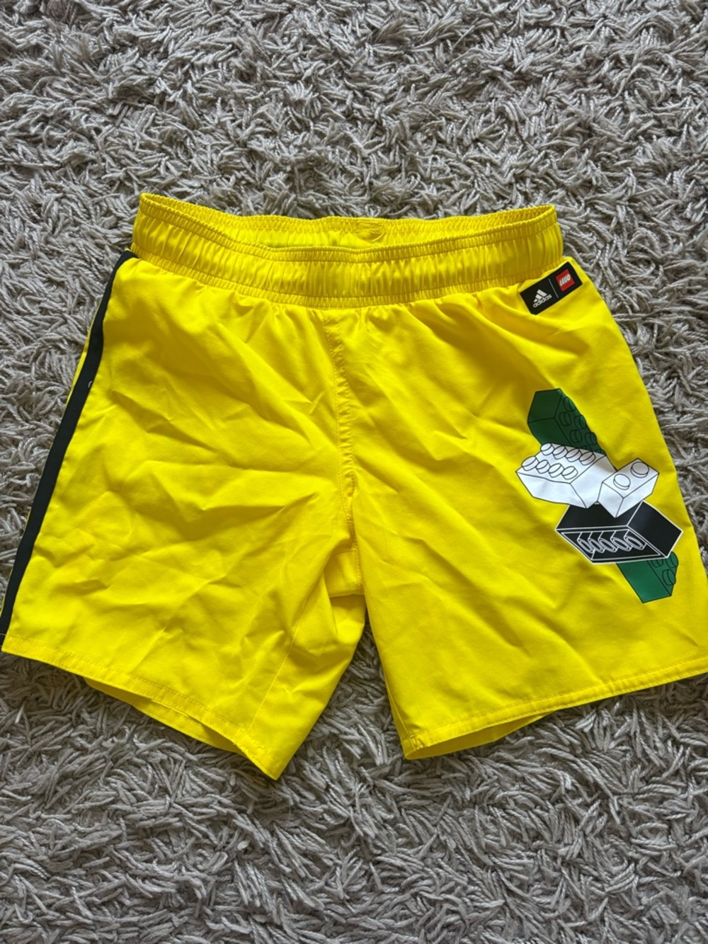 adidas x LEGO Neon Yellow Athletic/Swim Shorts with Black Logo Patch
